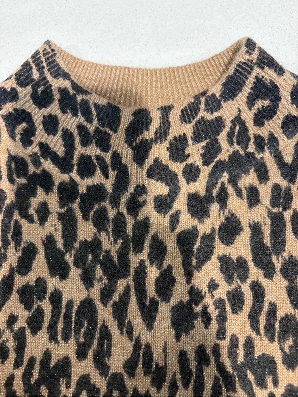 Neiman Marcus Cashmere Leopard Print Mock Turtleneck Sweater — Brown and Black - Picture 7 of 7